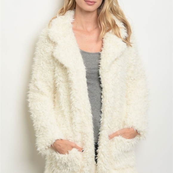 Faux Fur Jacket-Ivory - Picture 2 of 3